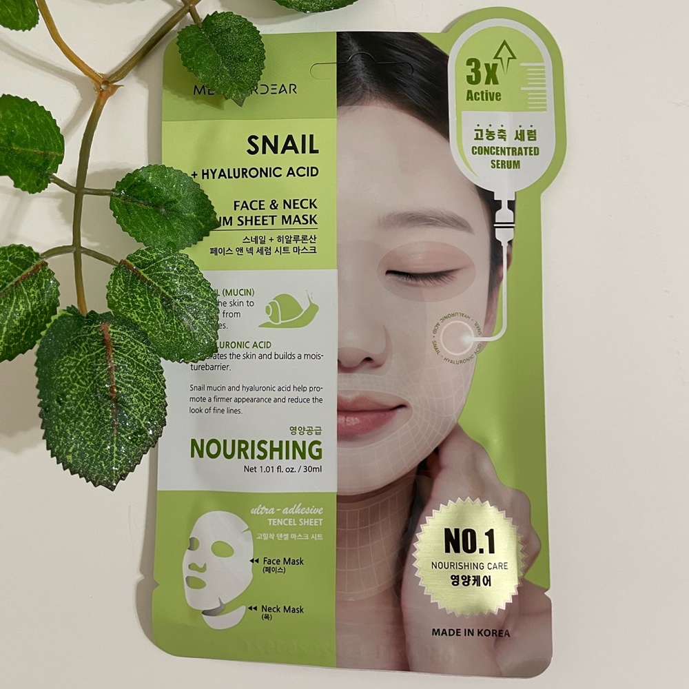 New $5ea OR 5/$18 MEDIFORDEAR Snail Hyaluronic Acid Nutrition Face/Neck Mask